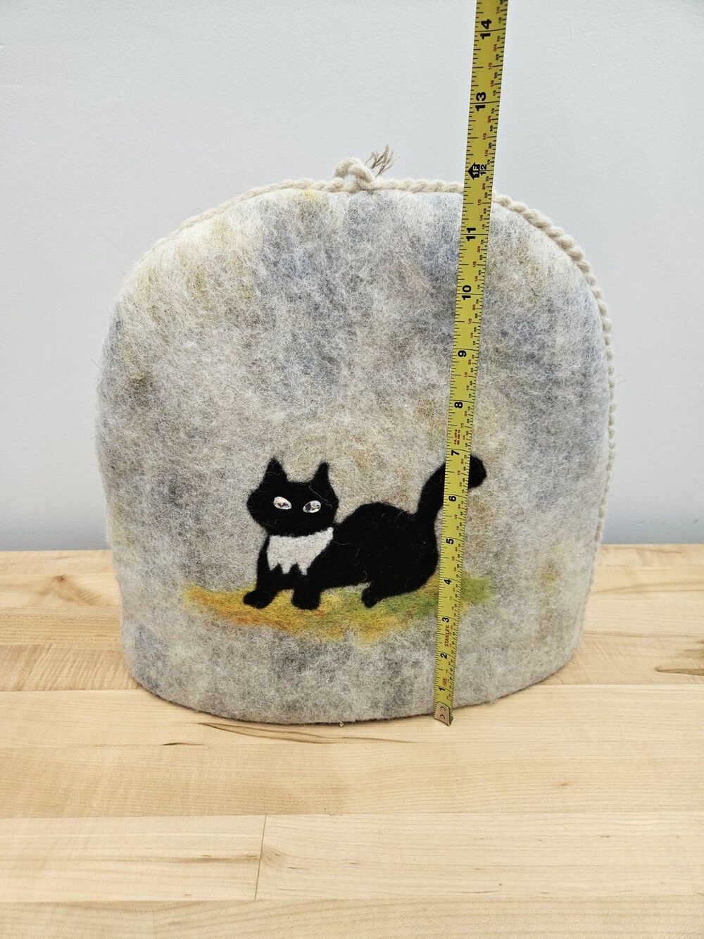 Loovfelt Handmade Natural 100% WOOL Felted Tea Cozy Black Cat Witchy Halloween - Picture 8 of 9